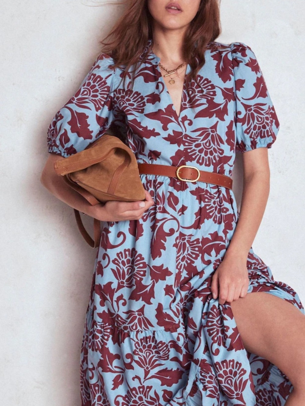Boden Blue and Brown Floral Midi dress
